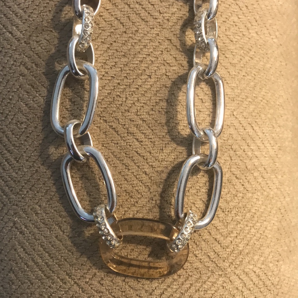 Chunky Link Statement Necklace with Bling - Picture 3 of 8